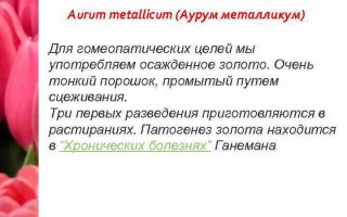 Аурум металликум (Aurum metallicum) — металл золота, все о гомеопатии